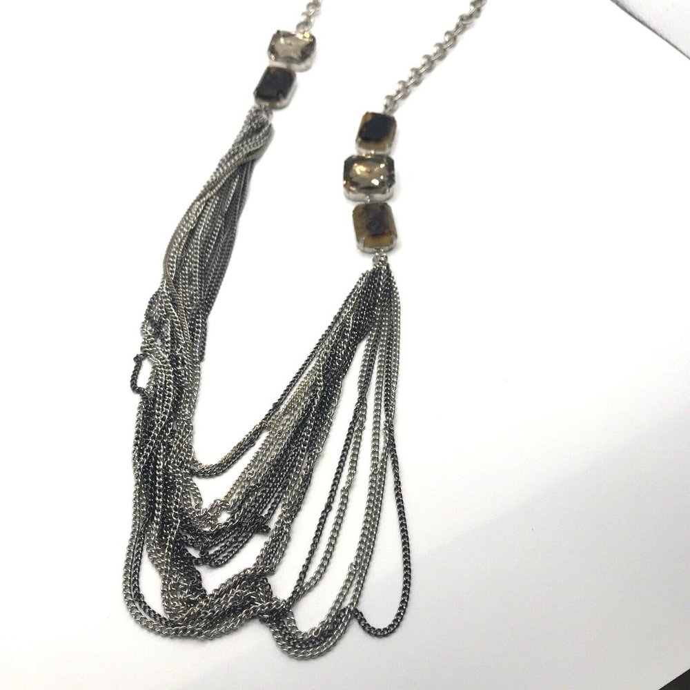 SIMPLY VERA WANG Women MULTI STRAND SILVER Tone CHAINS NECKLACE faceted Accents‎
